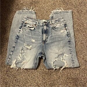 Zara Light Blue Distressed Women’s Relaxed Jeans